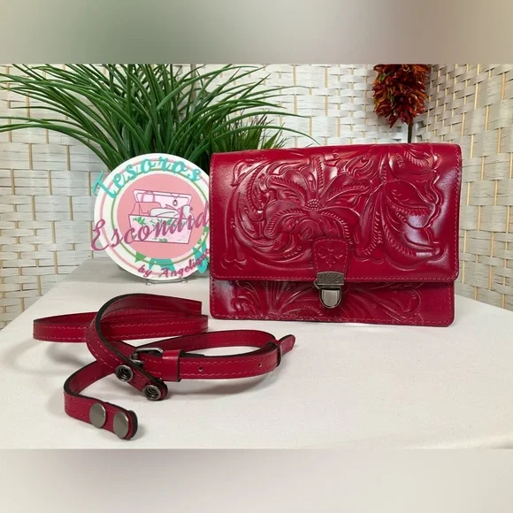 EUC Patricia Nash Laurentina Tooled Leather Crossbody|Clutch - Magenta - Picture 11 of 14